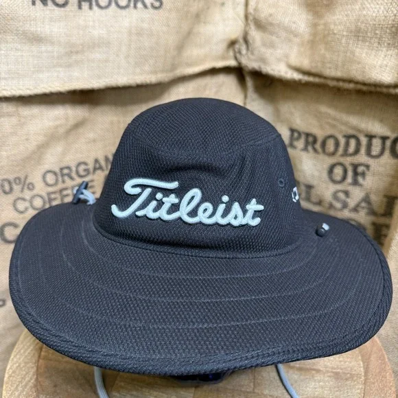 Titleist Tour Aussie Hat Adjustable Moisture Wicking Footjoy Pro V1 Black Golf - Picture 6 of 6